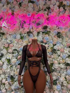 Bodysuit Black Heart Mesh    One Piece Bartender Outfit