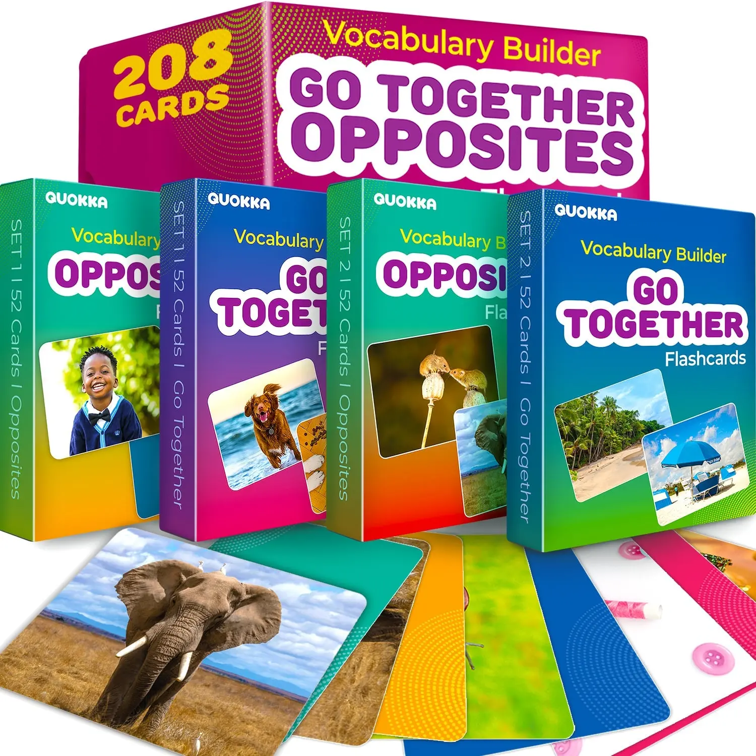 QUOKKA 208 Vocabulary Flash Cards Set - Large-Size Matching Game