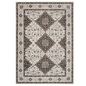 5x7 ft Brown Rectangular Pearl Velvet Polyester Persian-Inspired Floral Area Rug, Grippy, Foldable, High-Traffic, Washable Surface for Hallway, Bathroom Entryway, Persian-Inspired Area Rugs, Grippy Area Rugs