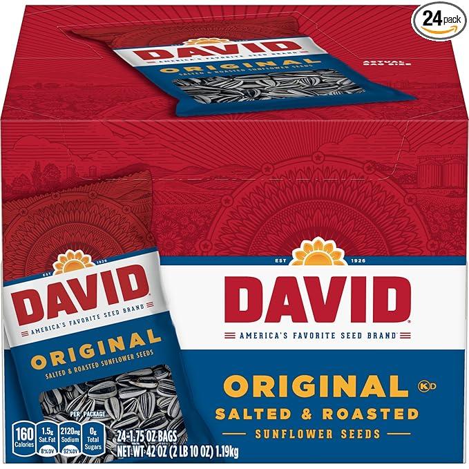NEW - DAVID Roasted and Salted Sunflower Seeds, Original Flavor, 1.75oz. (Pack of 24) Snack