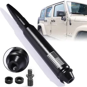 Universal Car Short Antenna Replacement Compatible with JEEP WRANGLER 2007-2023 GLADIATOR Radio Signal Black Bullet Antenna Flag Style Truck Exterior Decoration Accessories Aluminum 5.7 Inch