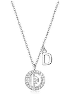 1 Pc 925 Sterling Silver CZ Disc Initial Necklace for Women Men Dainty 26 A-Z Capital Letter Alphabet Pendant White Gold Plated Cubic Zirconia Tiny Letter Necklace