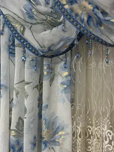 Luxury Anna Blue 6PC Curtain Set With Amy Embroidered Curtain