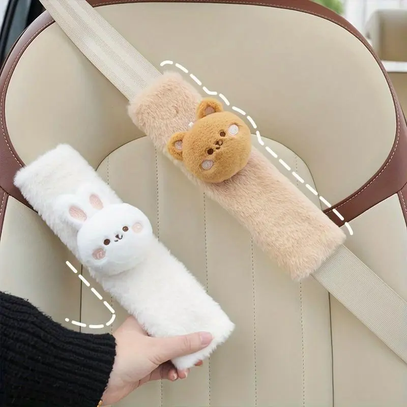 Cute Plush Bear/Rabbit Design Car Seat Belt Shoulder Pad, 2 Counts Car Seat Belt Shoulder Protector, Car Interior Decorative Accessories for Women & Girls, Girly Car Accessories, Aesthetic Car Accessory, Car Interior Accessory