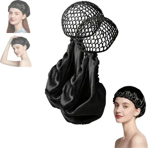 2PCS Wrap Cap Hair Net and Scarf, 2 In1 Wrap Cap Bonnet for Women, Reversible Adjustable Tie Band for Curly Natural Braided Hair