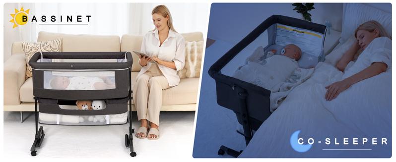 Baby Bassinet, Baby Basinet Bedside Sleeper, Easy to Fold Portable Crib Side Bassinet 2025new Style Girl/boy bassinets Height Adjustable Versatile