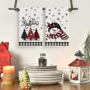 2pcs Christmas kitchen towels, Christmas tree, Santa Claus snowflake pattern dishwashing towels, tea towels, absorbent fast drying ultra soft ultra-fine fiber, suitable for winter Christmas kitchen decoration, parties, housewarmin Decorative Towels