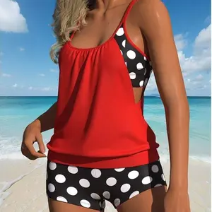Women's 2-Piece Tankini Swimsuits Set - Nylon Blend, Tummy Control Blouson Tankini Top with Adjustable Straps, Modest Shorts, Multi-Size for Beach Vacation