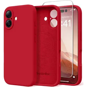 Magnetic for iPhone 16 Case, Compatible with MagSafe, [Screen Protector + Full Camera Protection], Silicone Shockproof Anti-Scratch Protective Phone Case for iPhone 16 6.1", Deep Red