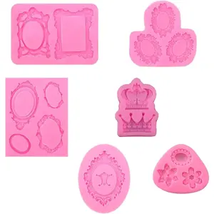 Photo Frame Fondant Mold-6 Pack Picture Frames crown flower Silicone Mold For Cake Decorating,Sugar,Gum Paste,Chocolate,Cookies,Resin,Polymer Clay-Pink