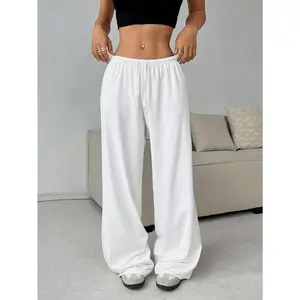 Soft & Comfortable Women's Casual Sweatpants - Loose-Fit with Drawstring Waist, Solid Color, Machine Washable Baggy White Womenswear Bottom
