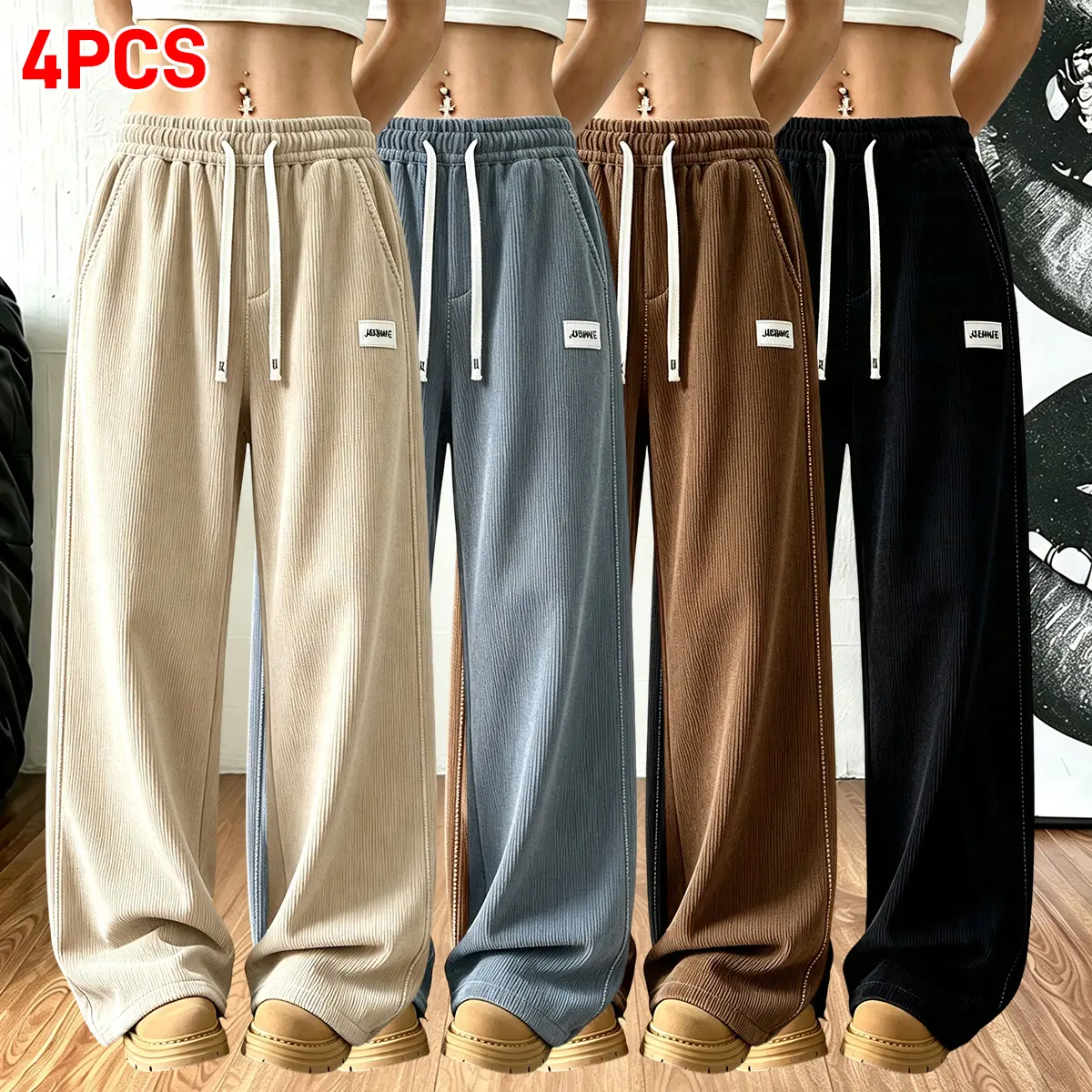 JOGWAVE 4PCS Women’s High-Waisted Wide-Leg Pants – Soft and stretchy, with pockets; women’s corduroy casual pants for stylish everyday wear. Straight-leg women’s athletic pants that are breathable and lightweight—ideal for fitness and outdoor sports. Loos