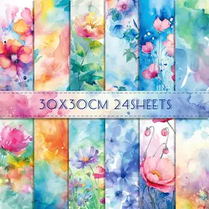 12x12  Floral Scrapbook Paper Watercolor Flower  Paper,24 Sheets Double-Sided CardStock Papers Pad for Holiday Cardmaking Journaling DIY Origami Decorative Craft Papers.