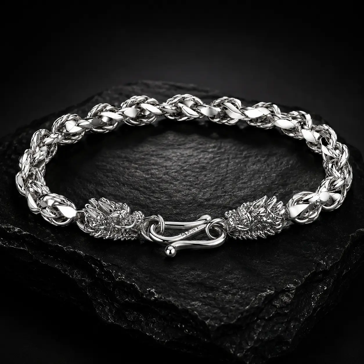 Dragon Spirit Silver Chain Bracelet, Gothic Dragon Silver Bracelet for Men & Women, Vintage Dragon Link Bracelet | Dark Luxury Jewelry, Silver Dragon Charm Chain Bracelet | Streetwear Jewelry