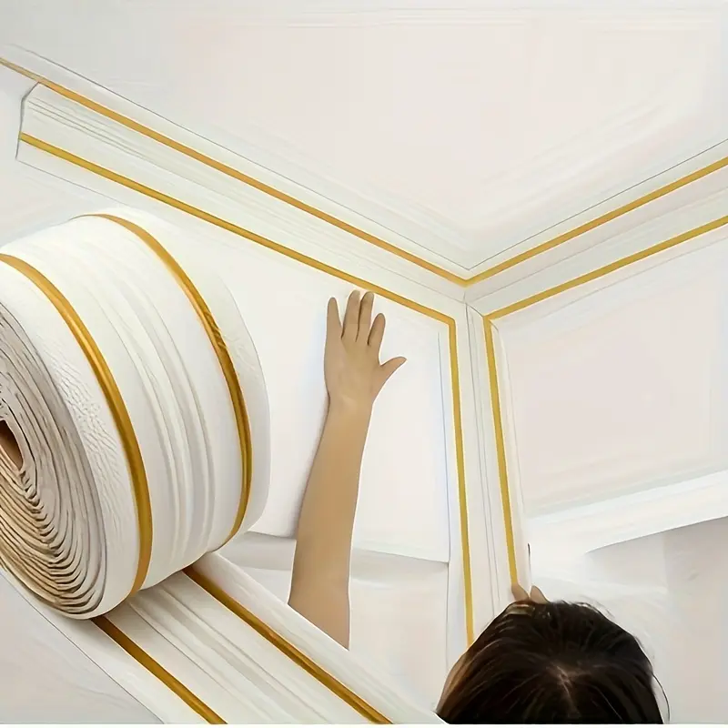 Self-Adhesive Removable XPE Foam Wallpaper Trim Sticker Deco - Waterproof Corner Molding, 1 Single Roll (920x14cm/362.2x5.51in), Durable DIY Quick Renovation Decor, Easy Install-Clean 3D White+Blue Line Border for Home Floors-Walls, 362.2Inch*5.51Inch/Rol