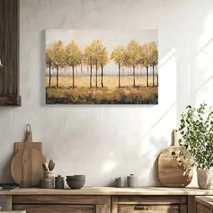 Framed Canvas Wall Art Vintage Decor, Landscape Wall Art, Meadow with Flowers Art, Modern Farmhouse Decor, Cottagecore Bedroom Bathroom Office Decorations