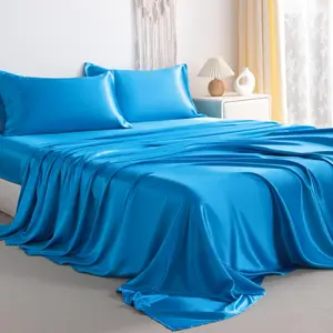 Silk Satin Twin XL Sheet Set, 3-Piece Luxury and Soft Bedding Set Cooling Silky Sheets for Hair and Skin, Includes 1 Pillowcase, 1 Flat Sheet, 1 Fitted Sheet with Deep Pocket, Royal BlueGift.