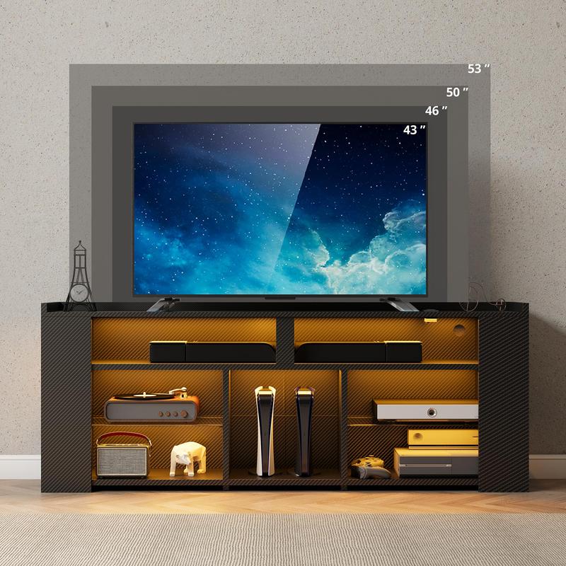 IRONCK Entertainment Center with Storage, Tall TV Stand W/Power Outlet, LED Gaming TV Cabinet for PS5, Black TV Stand with Carbon Fiber IRONCK Entertainment Center with Storage, Tall TV Stand W/Power Outlet, LED Gaming TV Cabinet for PS5, Black TV Stand with Carbon Fiber