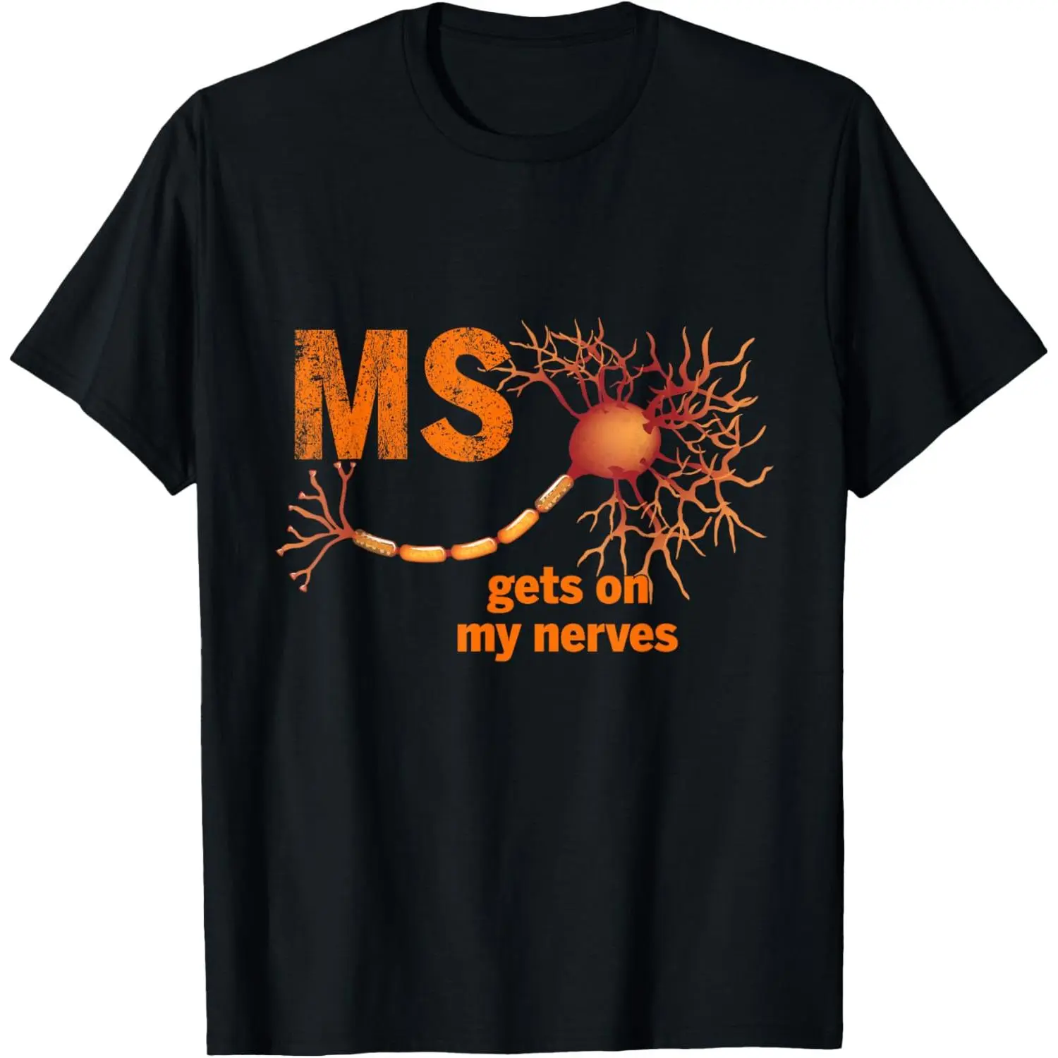 Women's Short-Sleeve Round Neck Graphic T-Shirt, Casual Everyday Wear, MS Get On My Nerves Multiple Sclerosis Awareness Top, Shortsleeve, Tshirt, Vintage