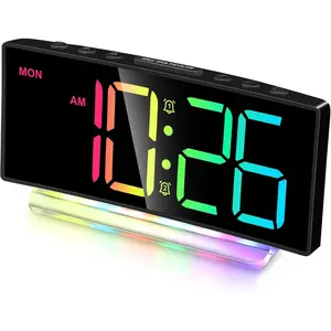 Extra Loud Alarm Clock for Heavy Sleepers, Adults,Teens,Kids,Rainbow Clock For Bedrooms,Small Bedside Digital Clock with Large Display,7 Color Night Light,12/24h(Black+Dynamic)