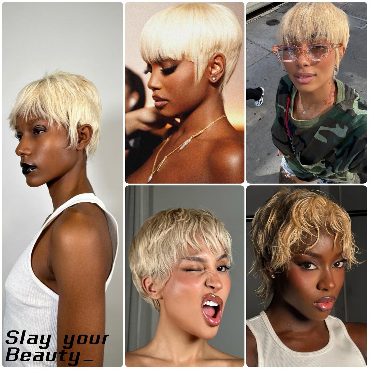[Summervibes] AliPearl Wigs Glueless Straight Blond #613 Short Pixie Cut Wig T-part Lace Short Bob Wig with Bangs Ready to Go Pre Cut Pre Plucked For Women Human Hair