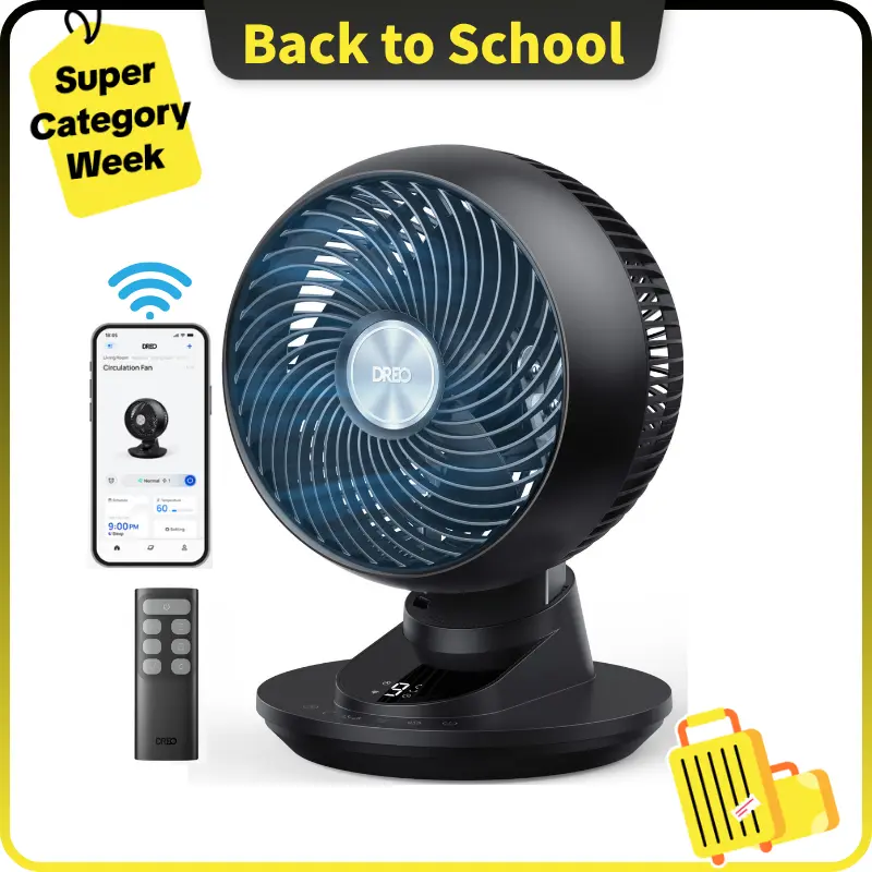 DREO Smart 12-Inch Modern Compact Multifunctional Pedestal Fan for Bedroom Home Users, Powerful Turbowind, 85ft Airflow, 20dB Ultra Quiet, 90°+90° Oscillating, App & Voice Control, 9 Speeds, 8/12H Timer, Office Use