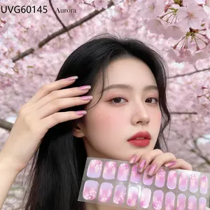 Dreamy Garden Aurora Nail Wraps, Impressionist Abstract Floral Pattern, Rainbow Gloss, Half-Cured Gel Nails, DIY Home Manicure Kit