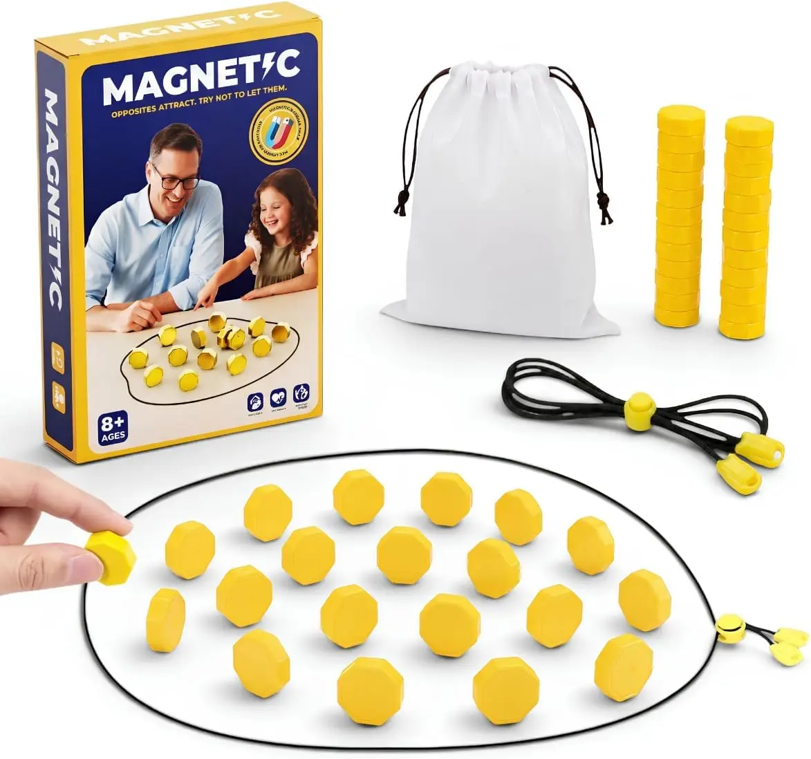 Magnetic Chess Game with 20 Stones & Adjustable Rope, Magnet Game with String, Magnetic Strategy Board Game for Family Game Night, Portable Travel Tabletop Puzzle Game for Kids & Adults