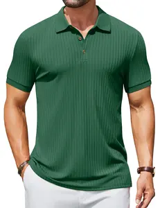 COOFANDY Men's Textured Polo Shirts Short Sleeve Slim Fit Casual Button Polo T-Shirt Summer Collared Golf Shirt