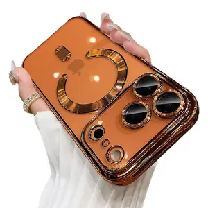 Magnetic Chrome TPU Camera Cover for iPhone 17/16/15/14/13/12/11 Pro Max & Air Series Full Lens Protection Clear Luxury Design MagSafe Compatible Shockproof Electroplated TPU Soft Case Smartphone Protective