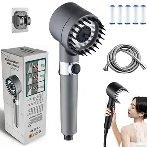 High-Pressure Shower Head | Chlorine-Removal & Water-Softening Filter Cartridge | Convenient One-Touch Water Shut-Off Design | 4 Massage Modes Massage Shower, Ideal for Ensuring Comfortable Baths, Purifying Bath Water, Pet Bathing, Cleaning Corners & Tubs