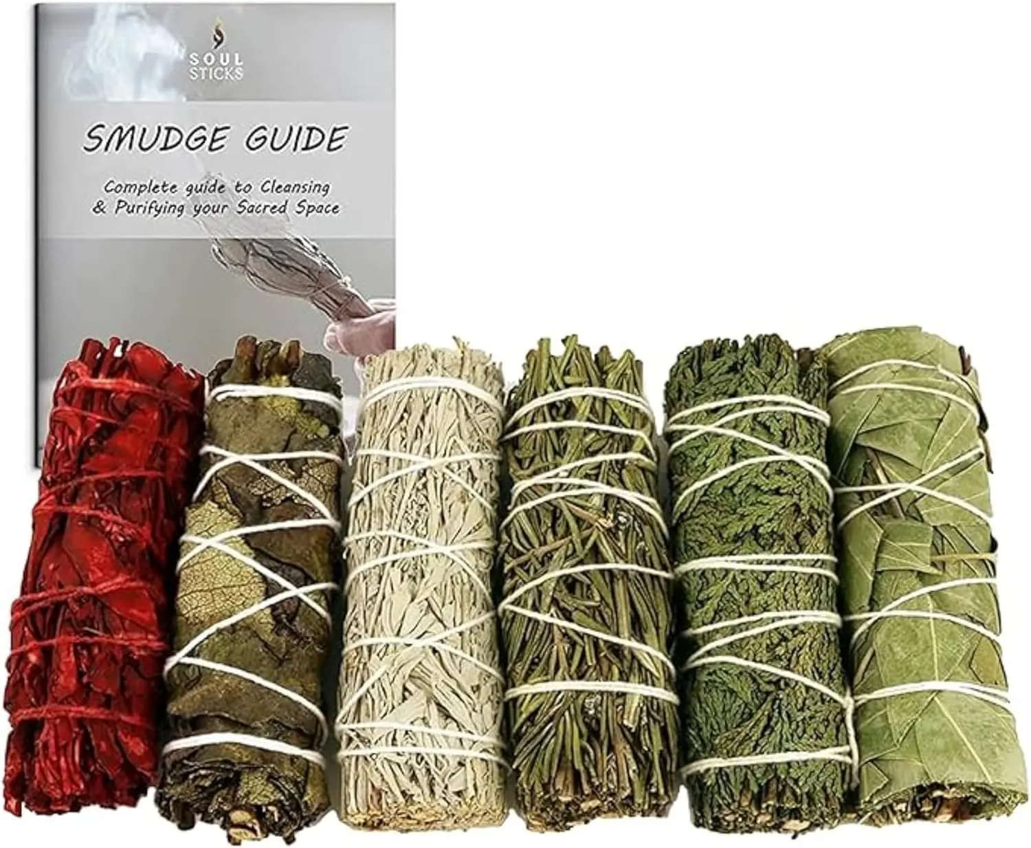 Variety Sage Smudge Sticks Set with Smudge Guide, 6-Pack Variety Sage Smudge Sticks Set with Smudge Guide, 6-Pack