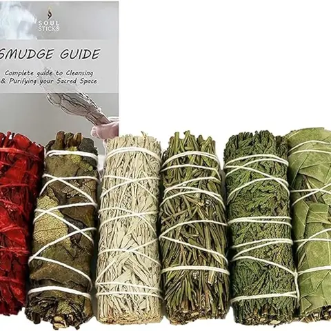 Sage & Herbal Smudge Bundle – 6 Botanical Cleansing Sticks + Smudge Guide