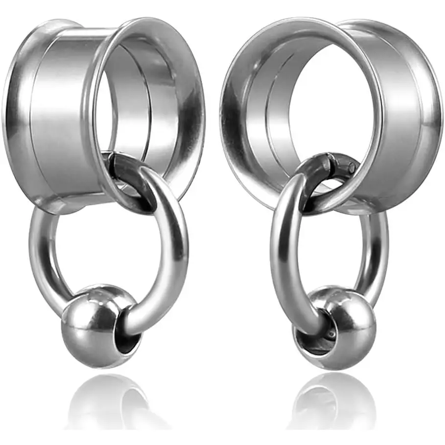 1 Pair Basic gauges+1 rings+1 balls Ear Tunnels Plugs 316 Stainless Steel Ear Gauges Weight Saddle Plugs  expander Piercing   00g 0g-1''