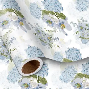Floral Wrapping Paper Roll, Blue Hydrangea  Party  Wrap for Wedding, Bridal Shower,  Shower, Anniversary, Mother's Day, Birthday, 17 inches x 16.4  (23.2 sq.ft.)