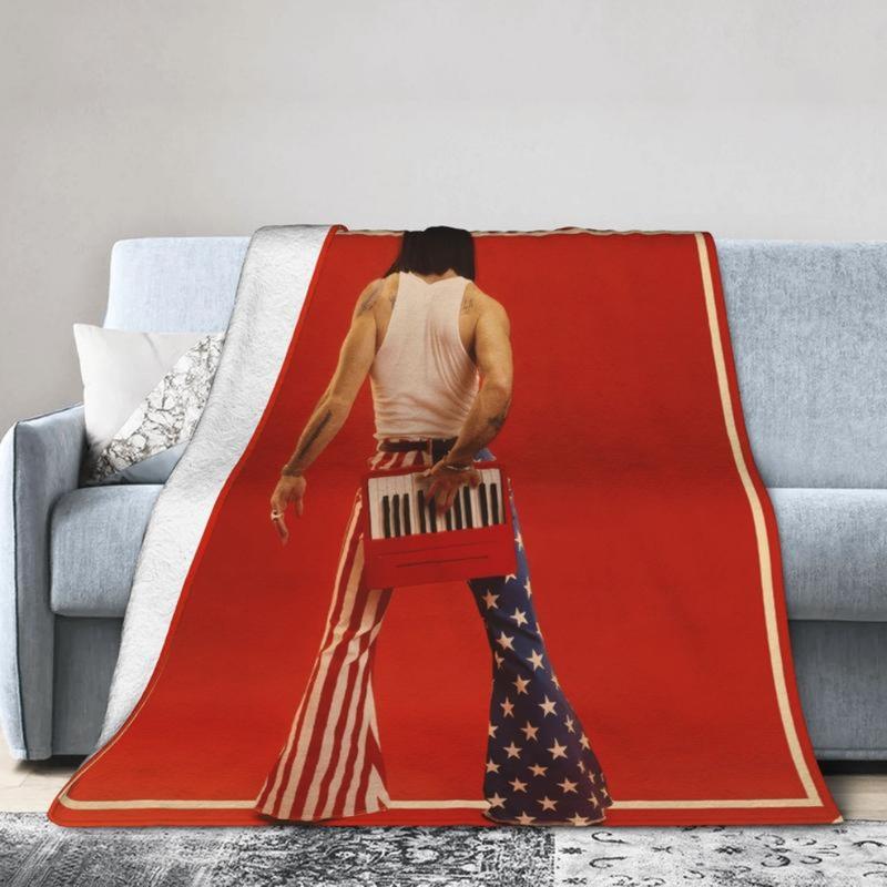 Mr Furry Blanket 70s 80s Retro Music Theme with Iconic Logos Mr Fantasy Album Art All Season Soft Flannel Bedspread Sofa Bed Warm Throw Nostalgic Gift for Fans birthday gift