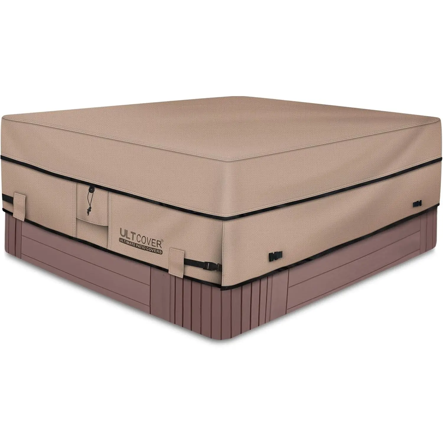 85 x 85 Inch Square Hot Tub Cover, Waterproof 600D Polyester Outdoor SPA Cover with Air Vents & Elastic Cords