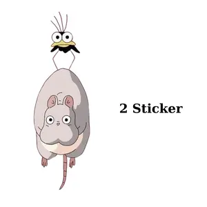 Spirited Away Inspired Cute Mouse with Quirky Bird, Studio Ghibli Style Minimalist Illustration, Anime Animal Duo Sticker