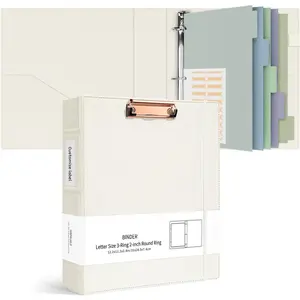 3 Ring Binders with Clipboard 2 Inch, Leather Clipboard Binder Organizer with Dividers and Tabs, Business Binder for Teacher, Work, Beige