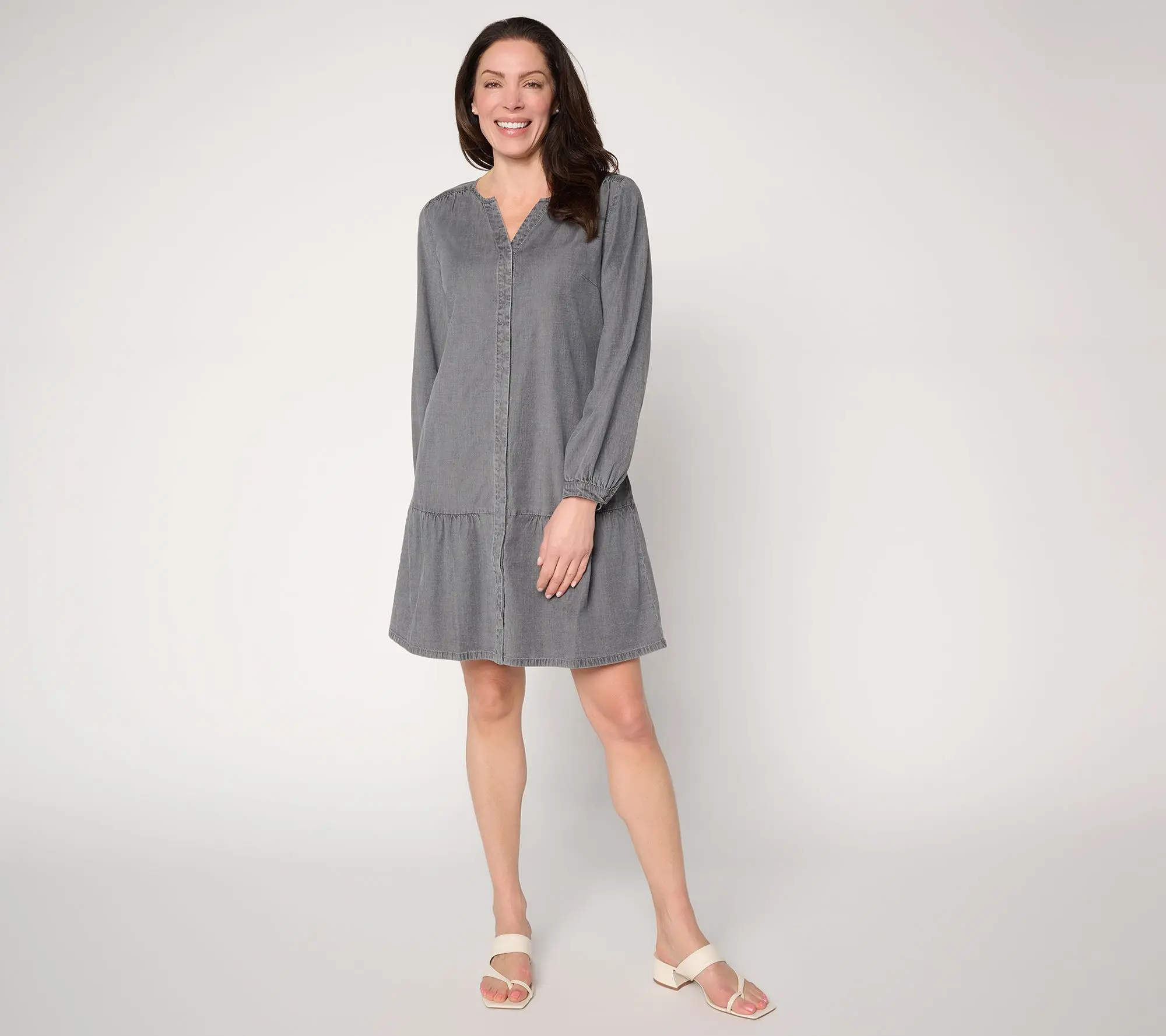 Susan Graver Stretch Chambray Button Front Dress
