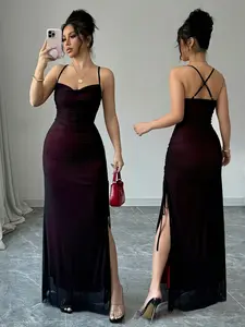Women's Mesh Patchwork Cross Back Maxi Long Dress, Spring Summer New, Sexy Style, Perfect for Dates, Evening and Sister Gatherings