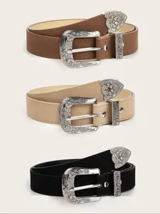 Women's Western Style Metal Flower Buckle Belt, Casual Trendy PU Leather Belt, Western Belt Buckles, Western Concho Belts, Fashionable Clothes Accessories for Daily & Party Decoration