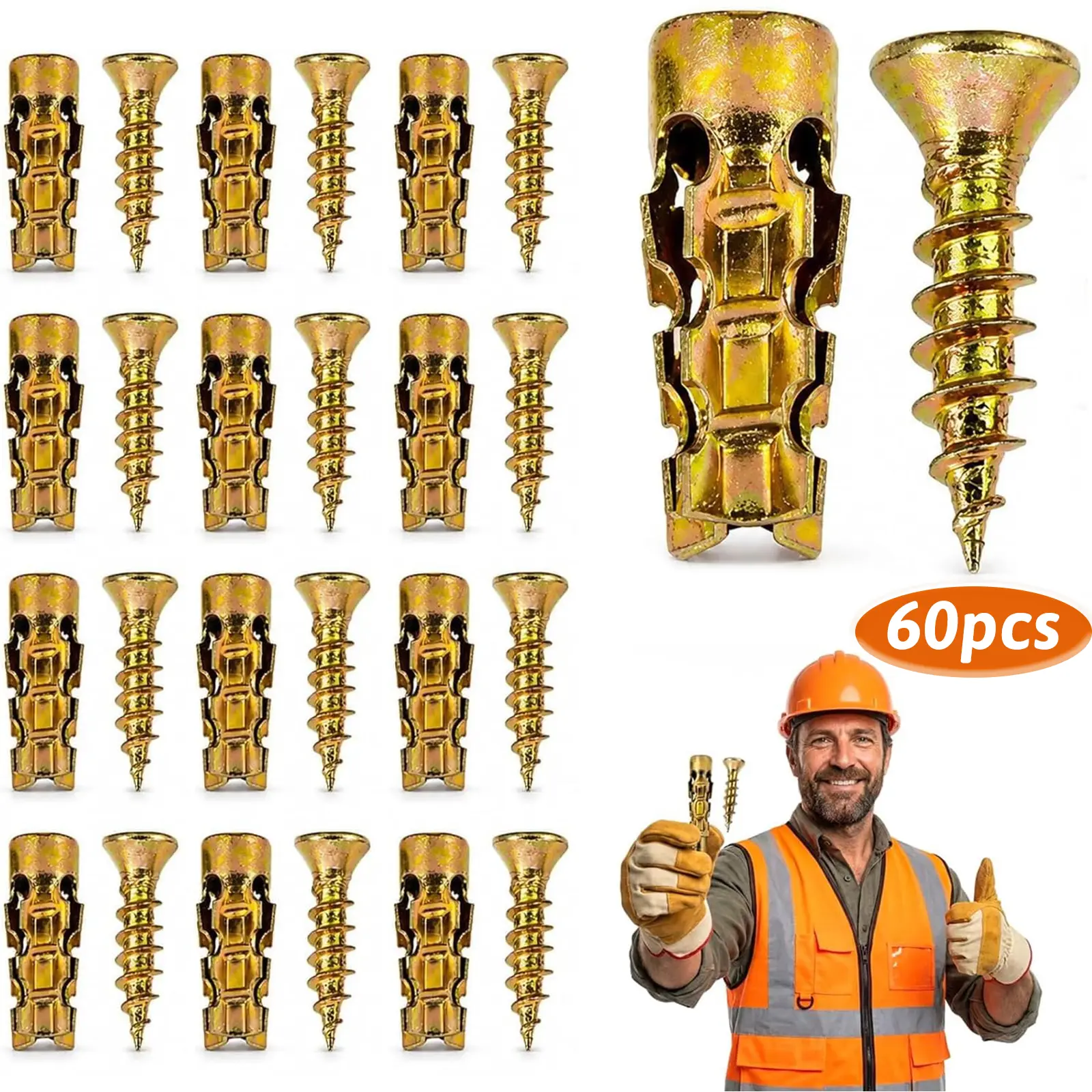 120-Count Drywall Self-Drilling Screw Anchors, Heavy-Duty Zinc-Plated Steel, Conical Tip, Easy No-Drill Installation, Ideal for TV & Cabinet Mounting