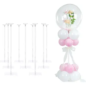 Balloon Stands for Table Set of 10, 15.75 Inch, 23.62 Inch Balloon Centerpiece Stand, Acrylic Balloon Stick Holder with Base for Decorations (Balloons Not Included)