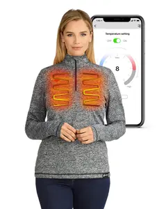 Women's Bluetooth Heated Shirt with Battery Pack Included - App Control Thermal Long Sleeve 7.4V Womenswear Button