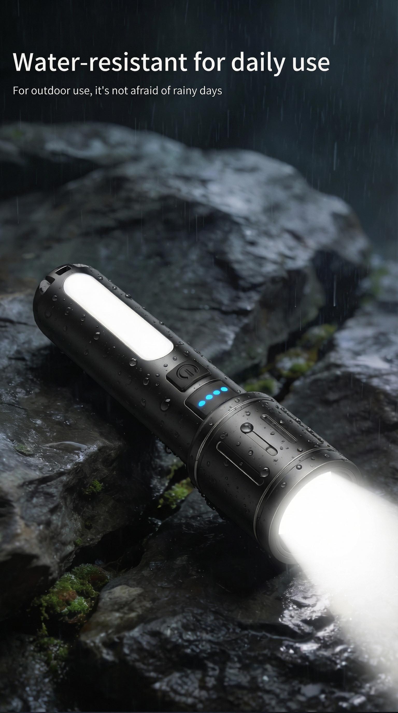 Black Panda Portable Flashlight 500 Lumens 500m Beam Mechanical Zoom  Multiple Modes USB Rechargeable