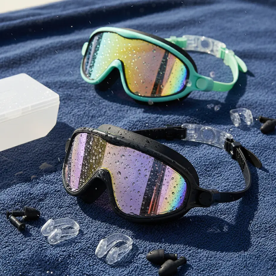 Youth & Children's 2-Pack UV Anti-Fog Leak-Proof Silicone Swimming Goggles with Nose Clips, Waterproof Swimming Earplugs for Pool Training, Outdoor Fun, Leakproof Swimming Glasses, Swim Goggles Set