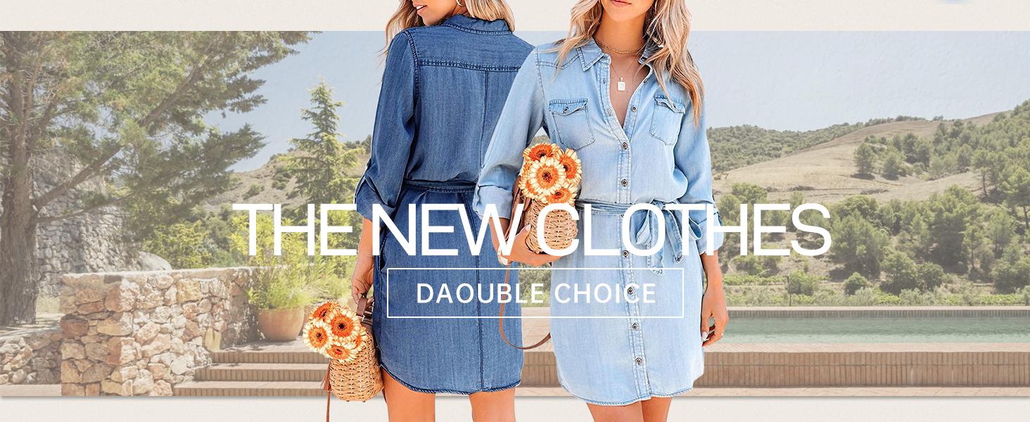 UTCOCO Women's Casual Long Sleeve Denim Shirt Dress Retro Tie Waist Classic Button Down Pockets Jean Shirt Dress Womenswear Light Blue