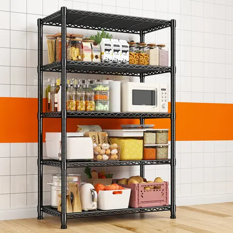 【Corner Shelf Storage】Raybee 5-Tier 59''H Storage Shelving Unit, Height is freely Adjustable & No Sharp Edges,Heavy duty & Safer Shelf,Garage tool box Standing Shelf,Closet & shoe rack,Kitchen Appliance Storage Rack,The All-in-One Value,59"H*24"W*14"D