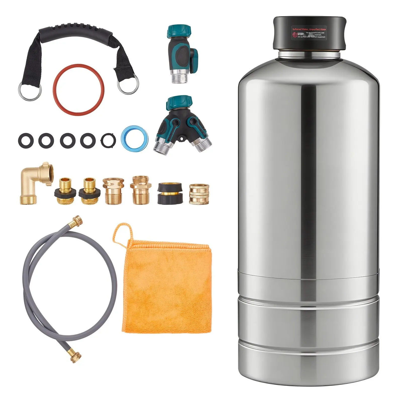 Portable RV Water Softener, 16,000 Grain Capacity, NPT 3/4" Fittings, Food-Grade Resin, Stainless Steel Construction, Quick-Connect System, For RVs, Trailers, Boats, Mobile Car Wash And Pressure Washing